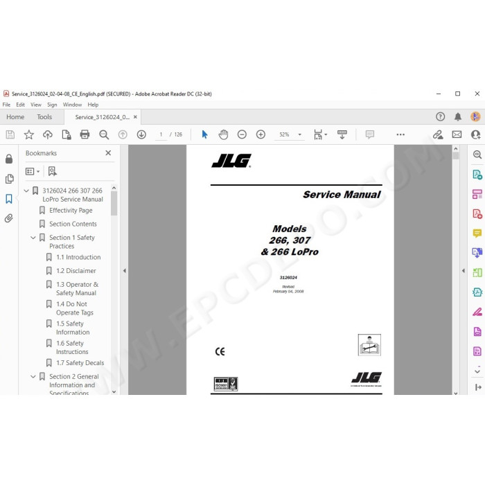 JLG Telehandler 307 service manual