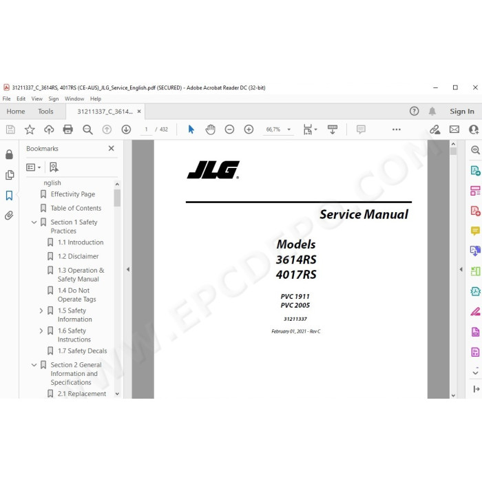 JLG Telehandler 3614RS service manual