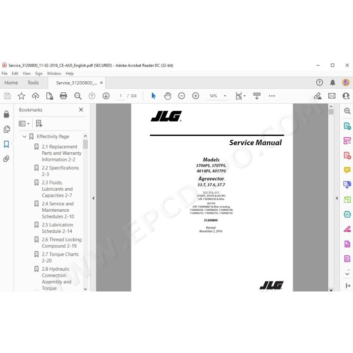 JLG Telehandler 3707PS service manual
