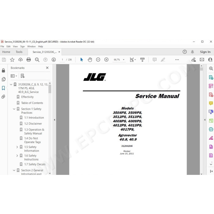 JLG Telehandler 4009 4009PS service manual