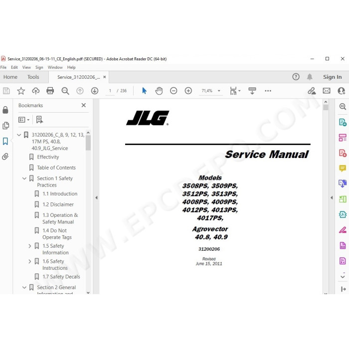 JLG Telehandler 4012 4012PS service manual