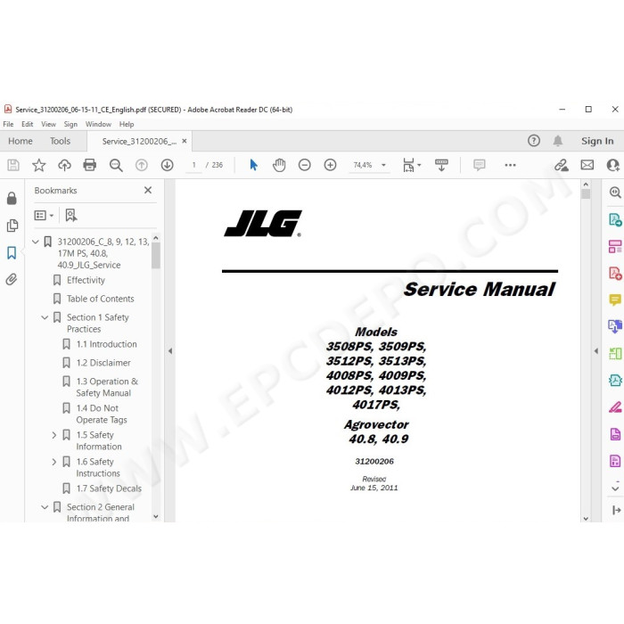 JLG Telehandler 4013 4013PS service manual