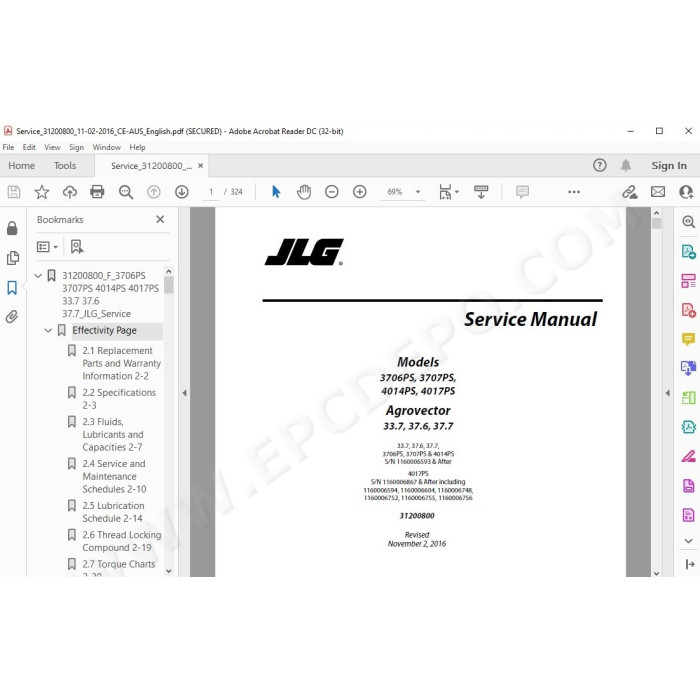 JLG Telehandler 4014PS service manual