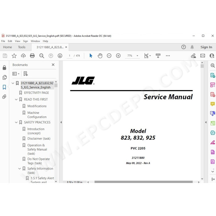 JLG Telehandler 823 service manual