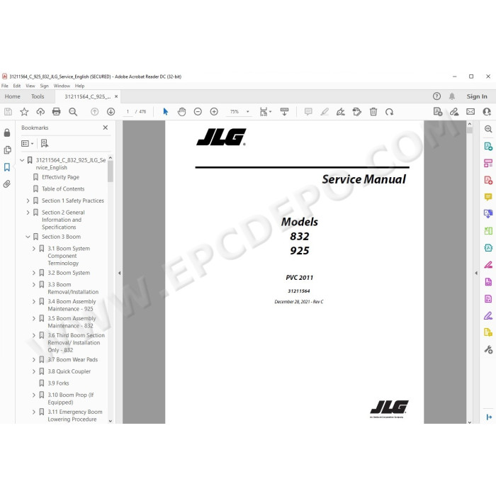 JLG Telehandler 832 service manual