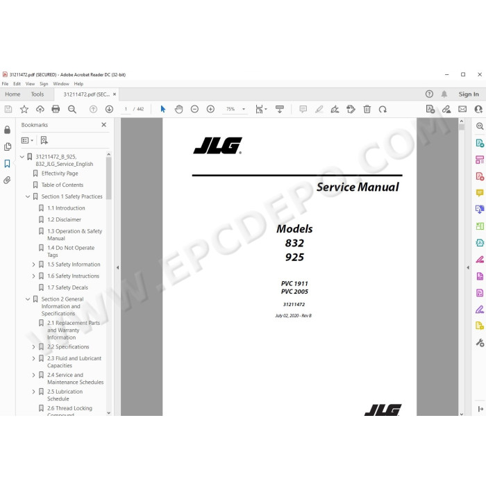 JLG Telehandler 925 service manual