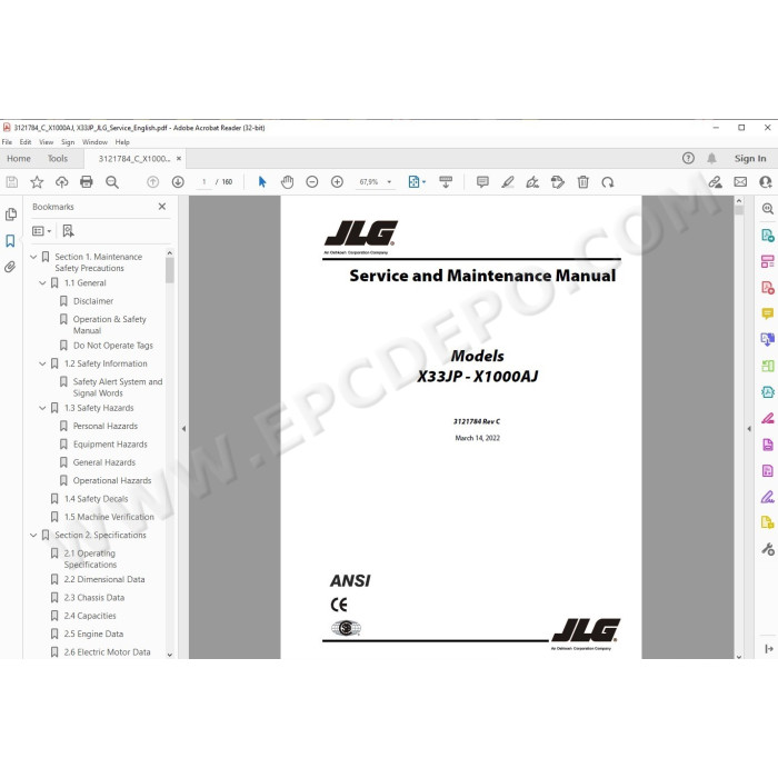 JLG Compact Crawler Boom X1000AJ service manual