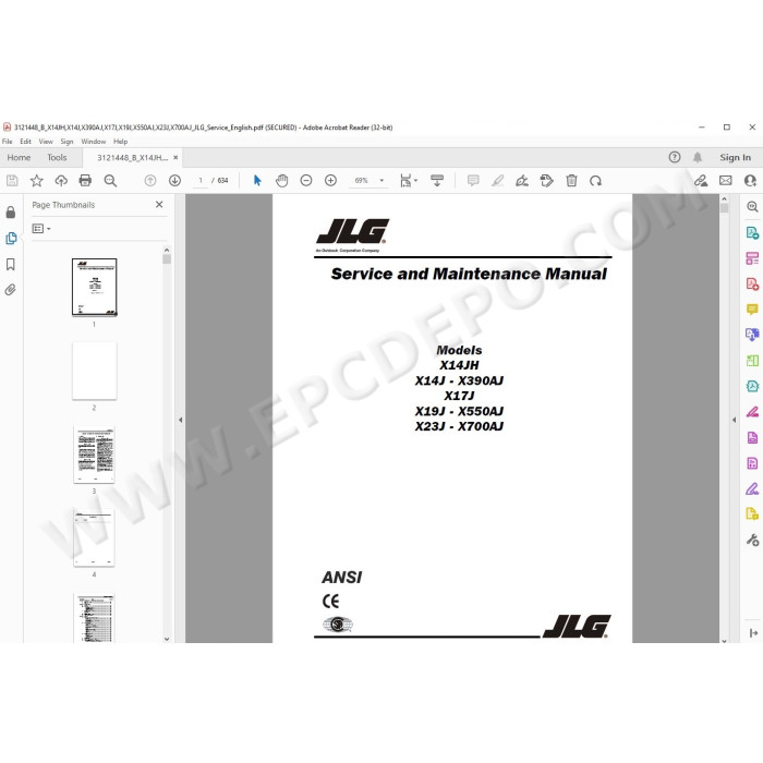 JLG Compact Crawler Boom X14JH service manual