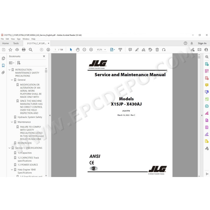 JLG Compact Crawler Boom X15JP service manual