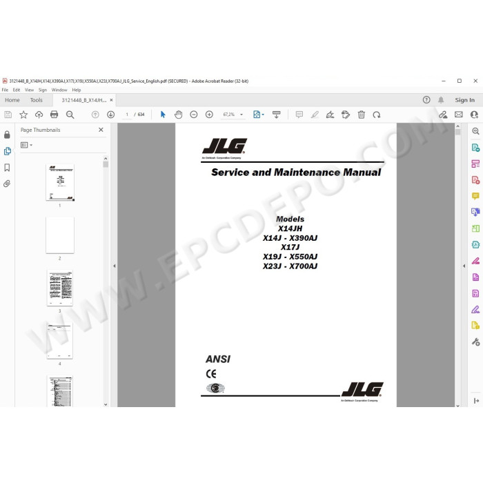 JLG Compact Crawler Boom X17J service manual