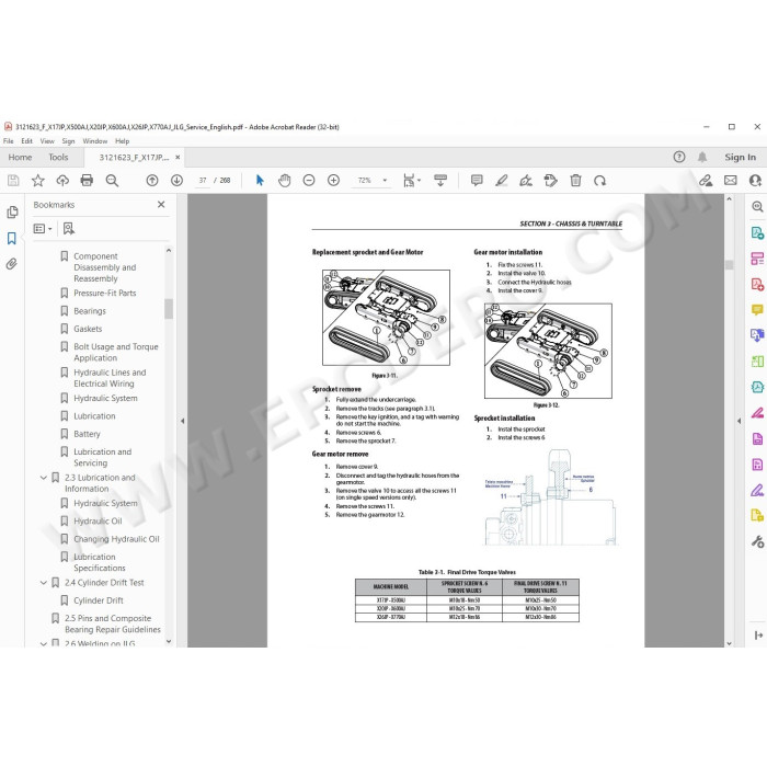 JLG Compact Crawler Boom X17JP service manual
