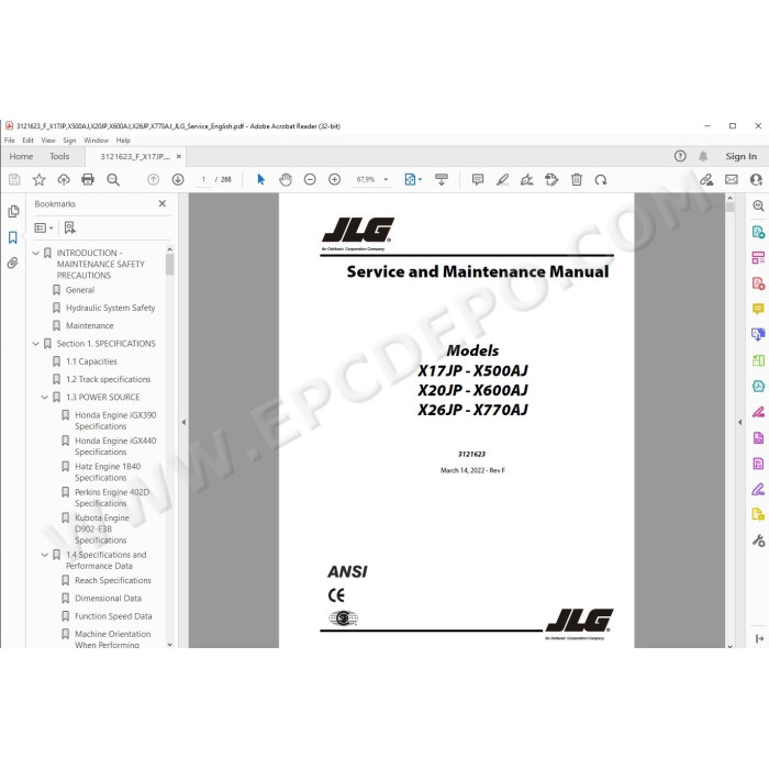 JLG Compact Crawler Boom X20JP service manual