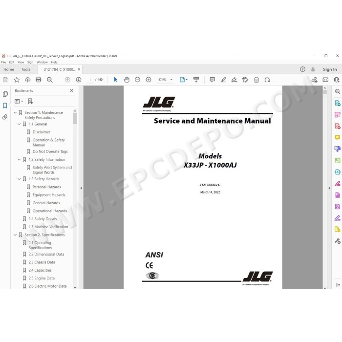 JLG Compact Crawler Boom X33JP service manual