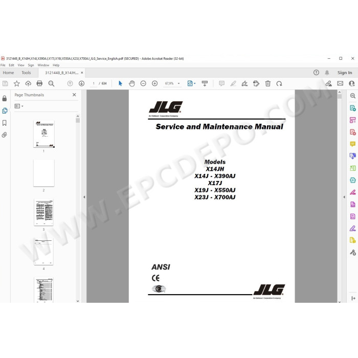 JLG Compact Crawler Boom X390AJ service manual