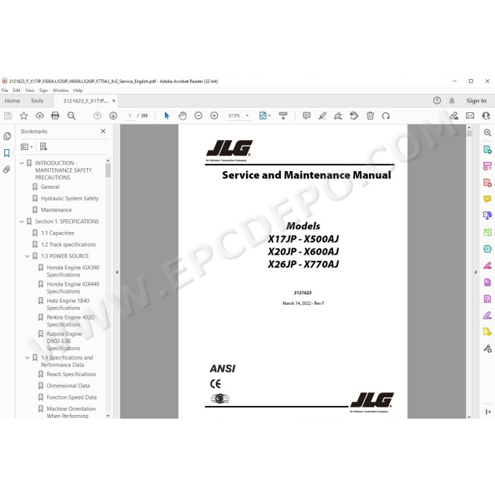 JLG Compact Crawler Boom X500AJ service manual