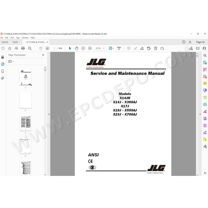 JLG Compact Crawler Boom X550AJ service manual