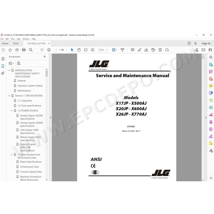 JLG Compact Crawler Boom X600AJ service manual