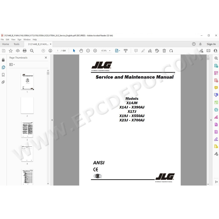 JLG Compact Crawler Boom X700AJ service manual