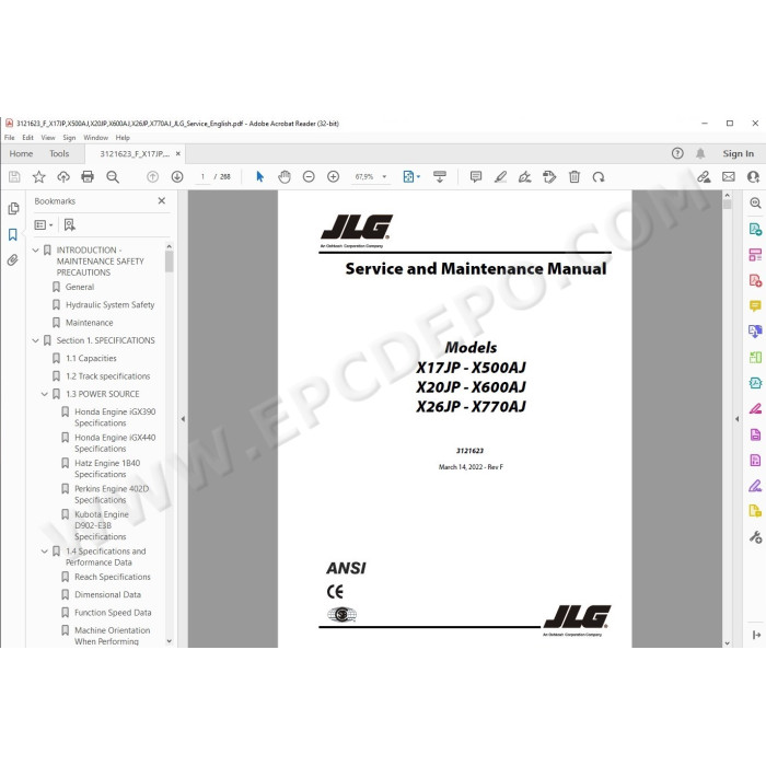 JLG Compact Crawler Boom X770AJ service manual