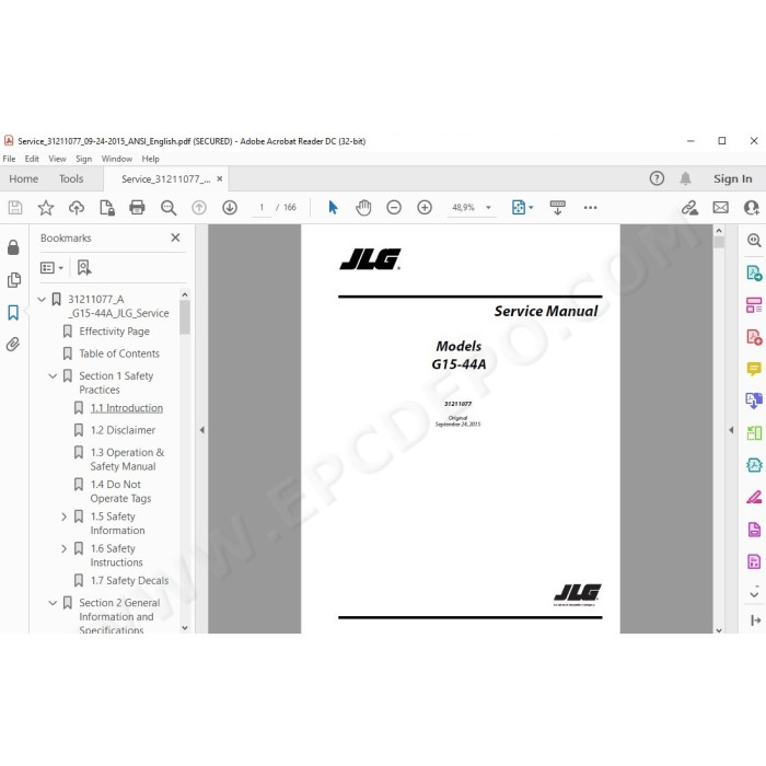 JLG Telehandler G15-44A service manual