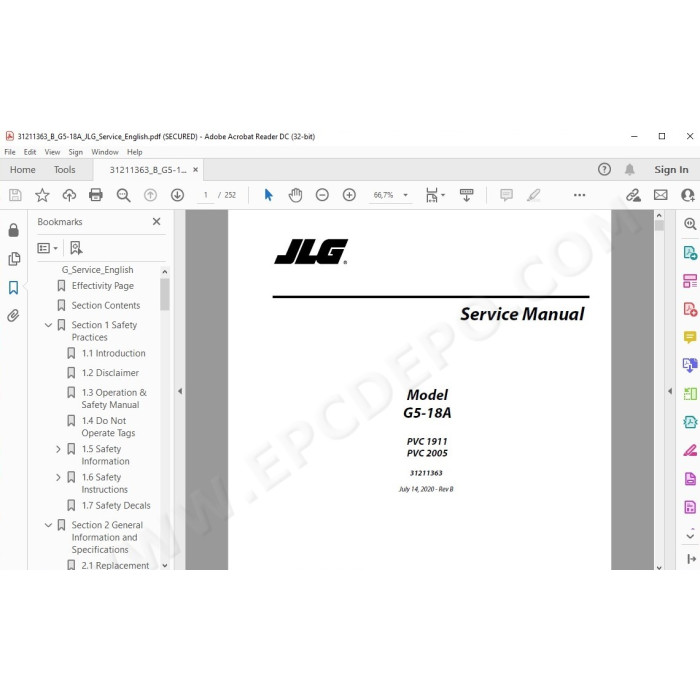 JLG Telehandler G5-18A service manual