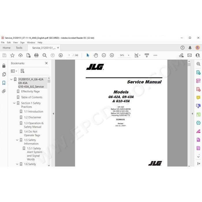 JLG Telehandler G6-42A service manual
