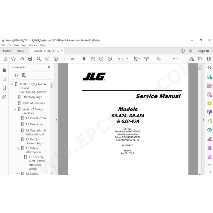 JLG Telehandler G9-43A service manual