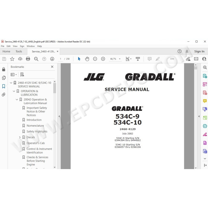 JLG Gradall Telehandler 534C-9 534C-10 service manual