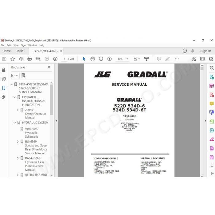 JLG Gradall Telehandler 534D-6 534D-6T service manual
