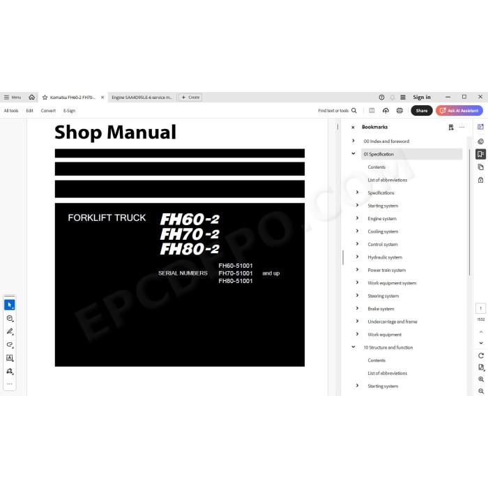 Komatsu Forklift Truck FH60-2 FH70-2 FH80-2 service & repair manual