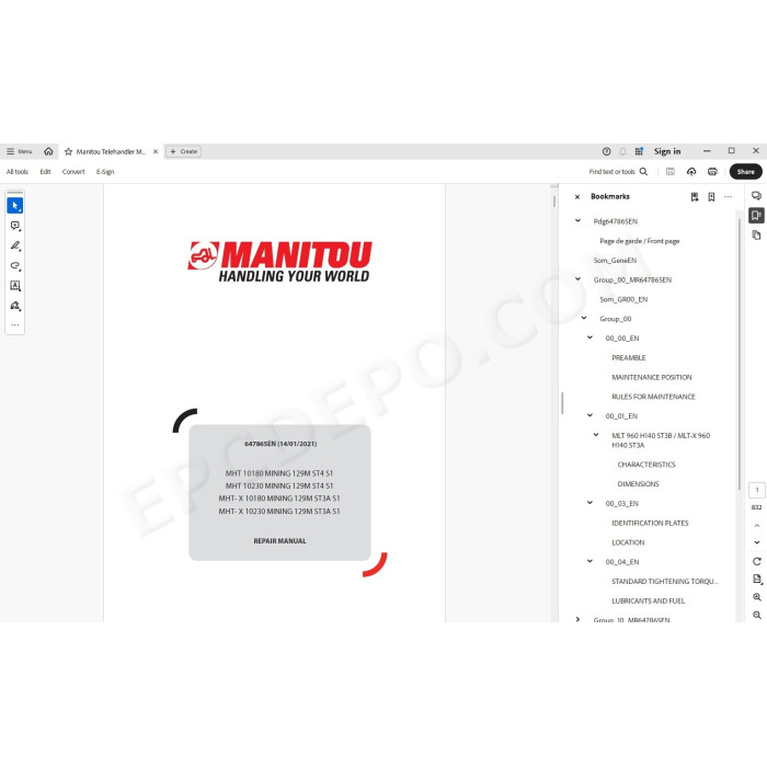 Manitou MHT MHT-X 10180 10230 Mining 129M ST4 / ST3A Serie 1 service manual