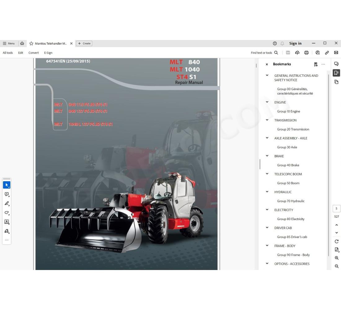 Manitou Telehandler 841 Specifications.pdf Manitou Telehandler MLT 840 1040 ST4 S1 service manual