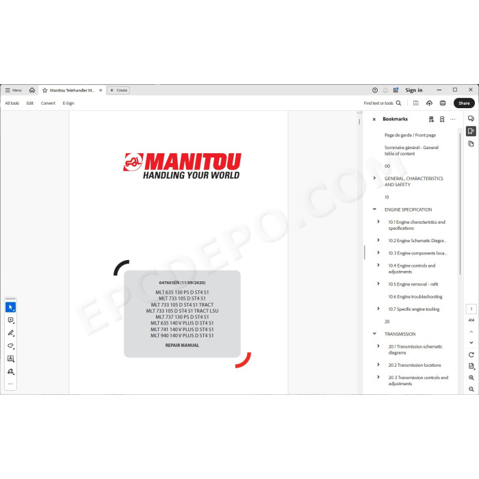 Manitou MLT 635 733 737 741 940 105 D / 130 PS D / 140 V Plus D ST4 S1 service manual
