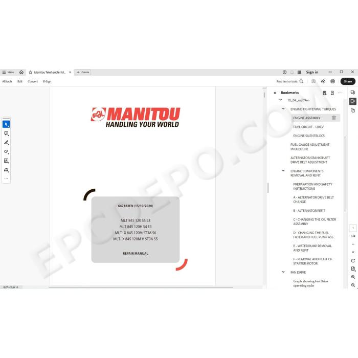 Manitou MLT MLT-X 845 120 120H 120M E3 ST3A S4 S5 S6 service manual