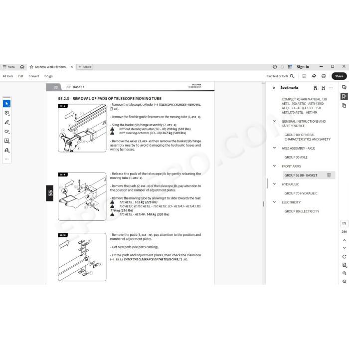 Manitou Platform 120 150 170 AETJL AETJC AETJ service manual