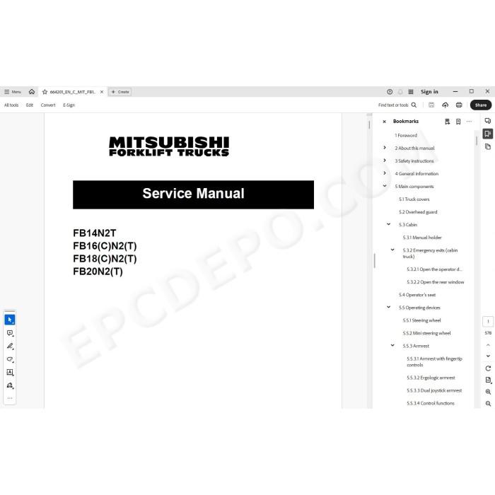 Mitsubishi Forklift FB14N2T, FB16(C)N2(T), FB18(C)N2(T), FB20N2(T) service manual