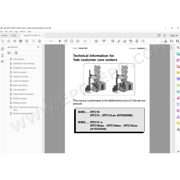Yale Lift Truck MTC10 MTC13 MTC15 service & repair manual