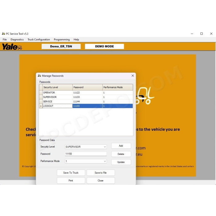 YALE PC SERVICE TOOL 2024 v5.3 DIAGNOSTIC