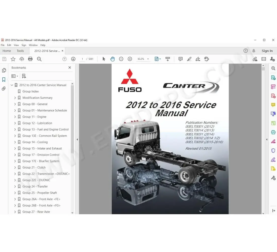 2012-2016 Mitsubishi Fuso Canter FE FG U.S. Truck Service Manual CD-ROM (130/160)