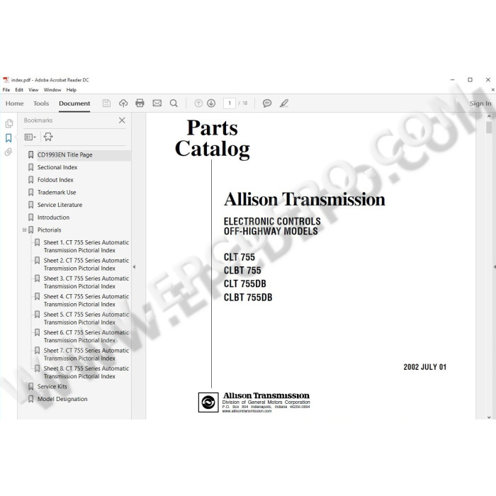 Allison Transmission CLT CLBT 755 755DB parts manual