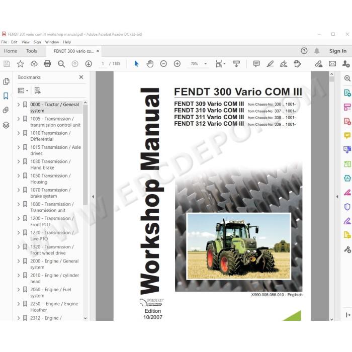 Fendt Tractor 300 Vario COM 3 workshop service manual