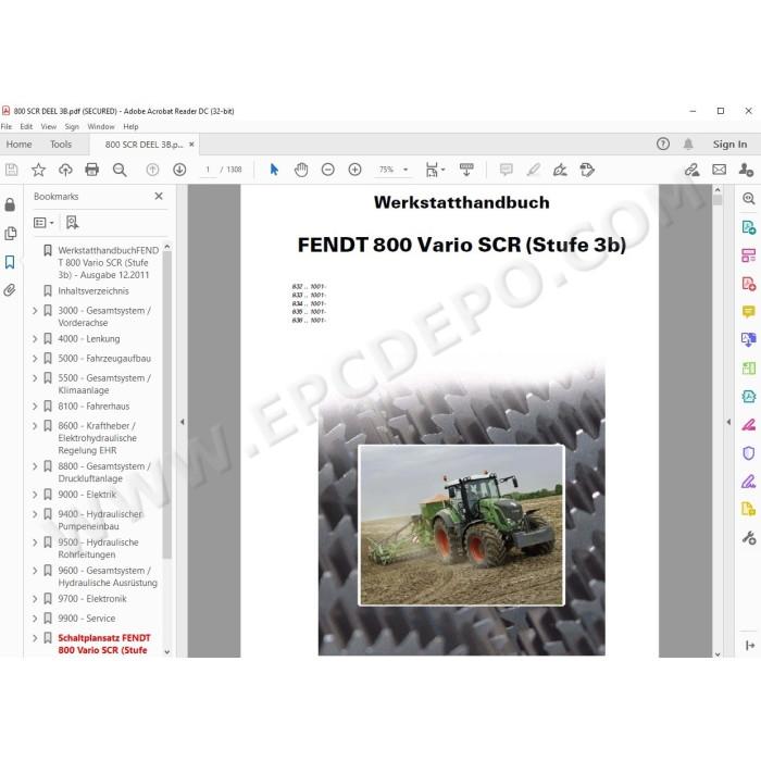 Fendt Tractor 800 Vario SCR Stufe 3B workshop service manual DE