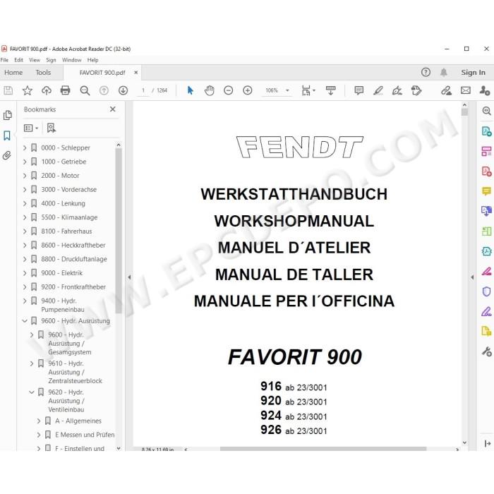 Fendt Tractor Favorit 916 920 924 926 service manual DE