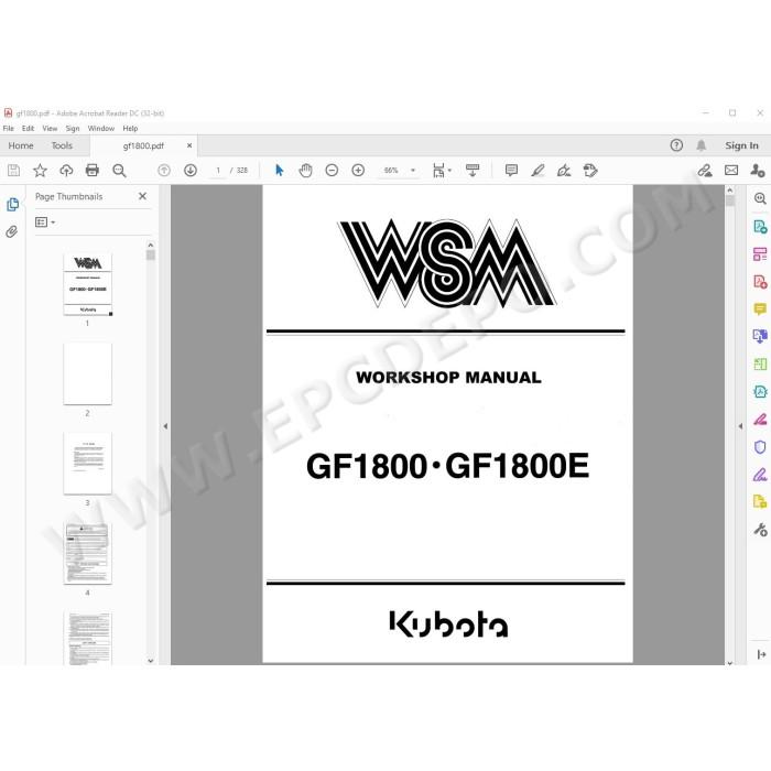 Kubota Front Mower GF1800 GF1800E service manual