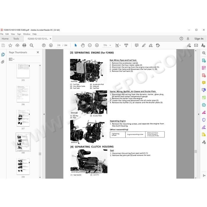 Kubota Mower F2000 F2100 F2100E F2400 service manual