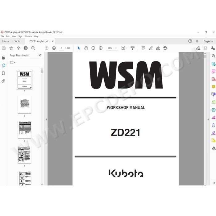 Kubota Mower ZD221 workshop service manual