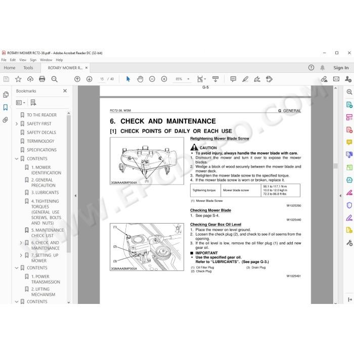 Kubota Rotary Mower RC72-38 workshop service manual