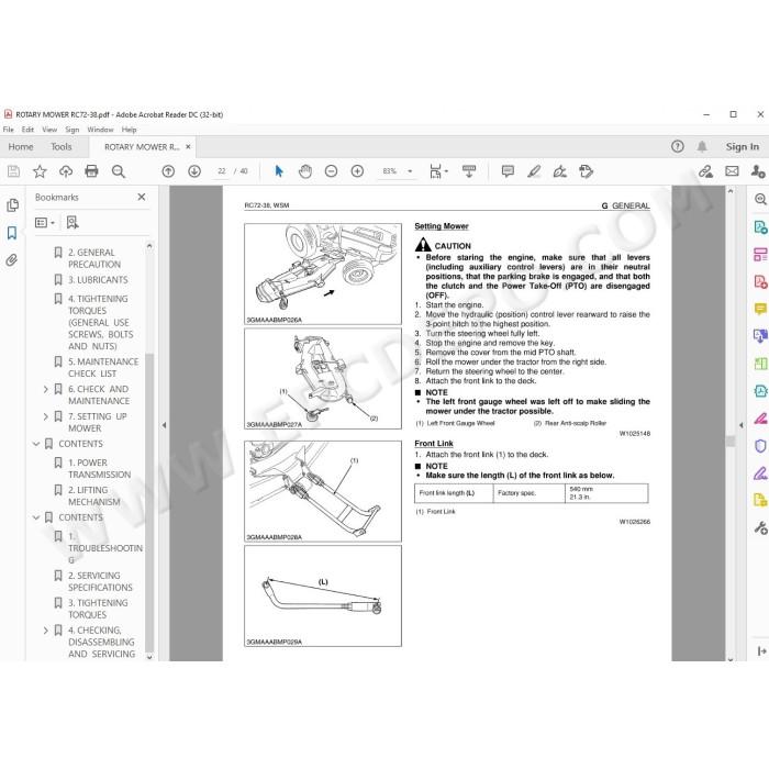 Kubota Rotary Mower RC72-38 workshop service manual