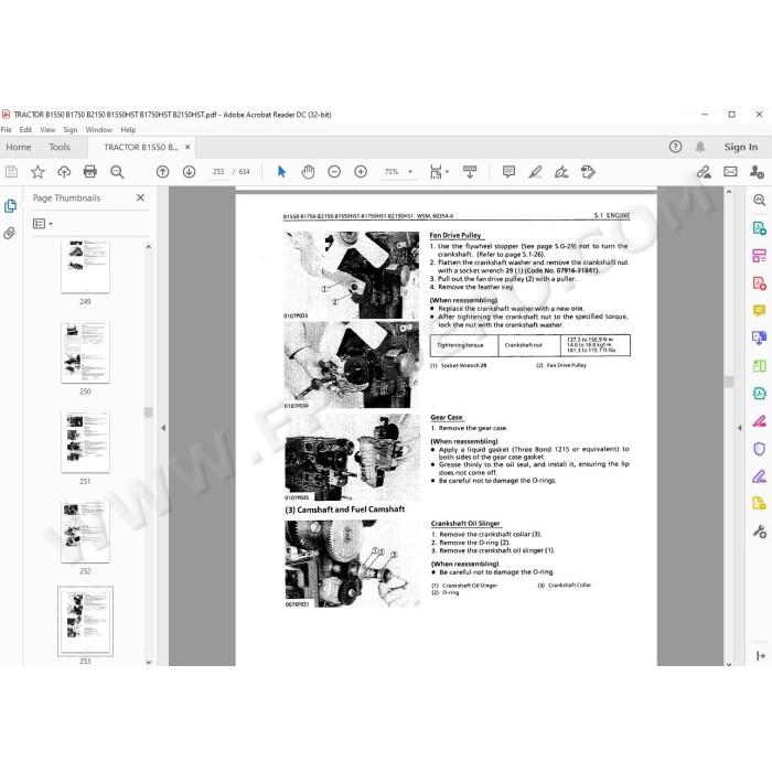 Kubota Tractor B1550 B1750 B2150 B1550HST B1750HST B2150HST workshop service manual