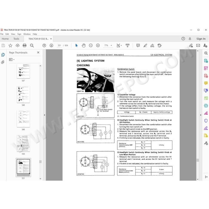 Kubota Tractor B1550 B1750 B2150 B1550HST B1750HST B2150HST workshop service manual
